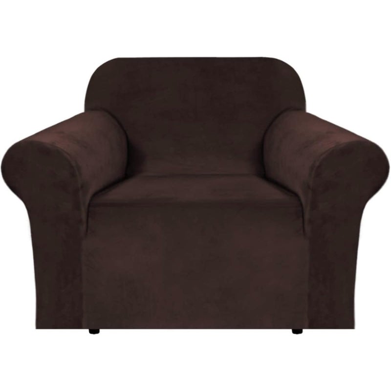 H.VERSAILTEX HVERSAILTEX Stretch Velvet Armchair Cover Couch Covers 1 Cushion Chair Slipcover for Living Room Furniture Cover Crafted from Thick Comfy Rich Velour Chair 3149 Chocolate 