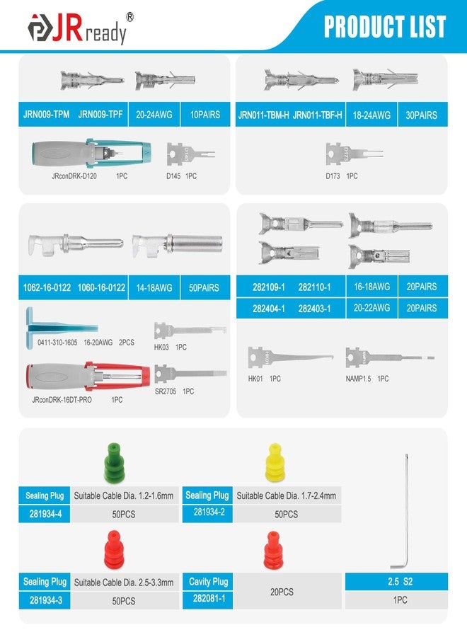 JRready Pin Connectors Kit Deutch 16# Micro-fit Mini-fit Jr Superseal 1.5 Wire Crimp Contact with Pin Removal Tool Electrical Automotive Male and Female Contacts ST6530 441Pcs - Image 2