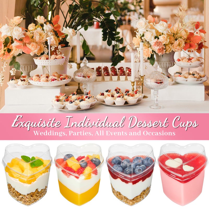 TOFLEN 50 Pack Heart Shaped Dessert Cups with Lids and Spoons, 5 oz Mini Plastic Shooter Cups for Parfait, Pudding, Fruit, Cheesecake, Mousse, Jello, Yogurt, Appetizer - Image 5