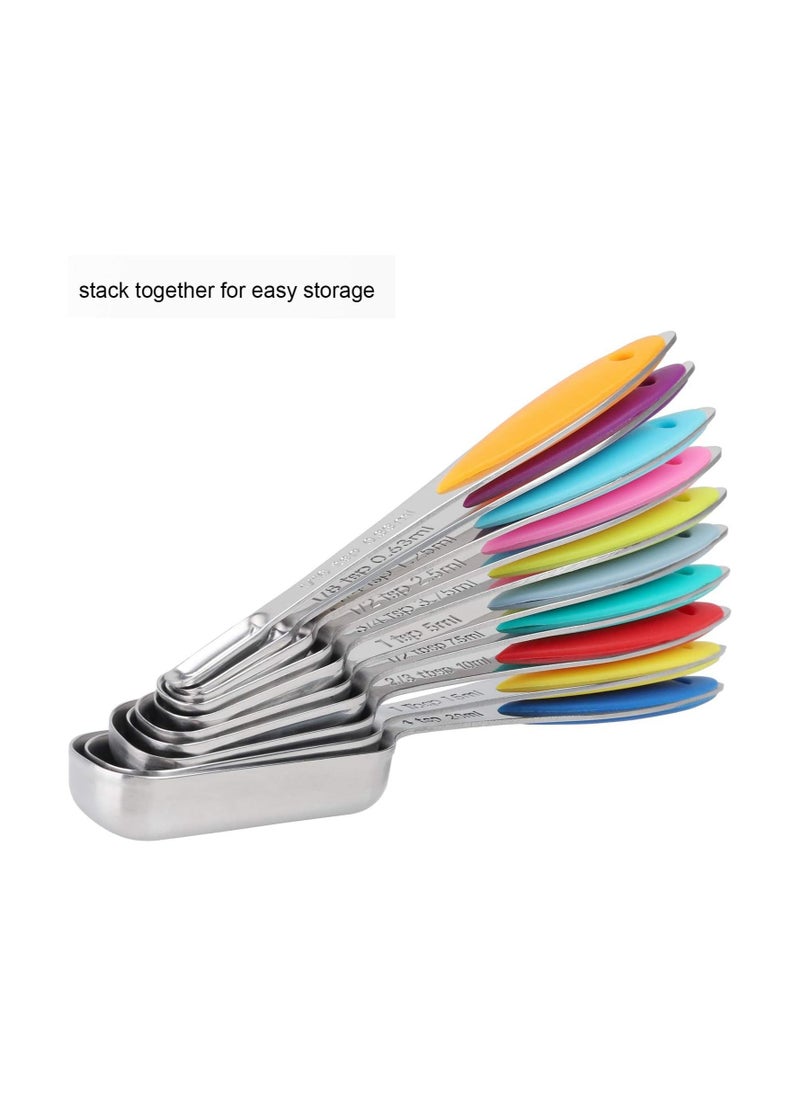 XiuWoo - Measuring Spoons Set, Cooking Baking Tablespoon, Stainless Steel Long Handle Stackable for Dry and Liquid Ingredient, Fits in Spice Jar, 11 Pcs - Image 1