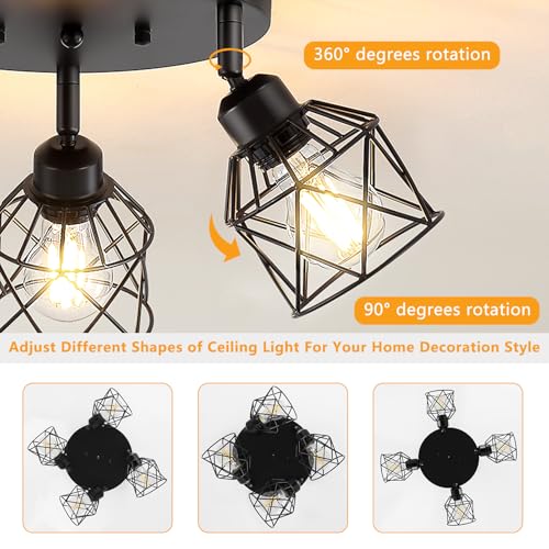 Baocuz 4-Light Kitchen Light Fixtures Ceiling Mount, Adjustable Multi-Directional Black Flush Mount Ceiling Light Fixture, Farmhouse Metal Cage Ceiling Lights for Dining Room Entryway Hallway - Image 4