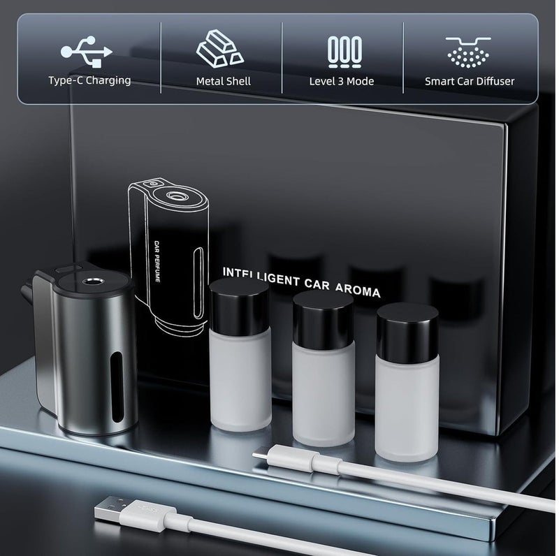 معطر هواء ذكي للسيارات من   فواحة عطرية إلكترونية تعمل وتفصل تلقائياً مع 3 مستويات للرذاذ و3 زيوت أساسية(كولونيا/شانيل/هيلتون، رائحة منعشة تدوم طويلاً - Image 3