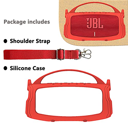 JCHPINE Silicone Cover Case for JBL Charge 5 Portable Bluetooth Speaker, Protective Skin Holder for JBL Charge 5 Speaker Accessories (Red Case, NOT Fit Wi-Fi Version) - Image 2