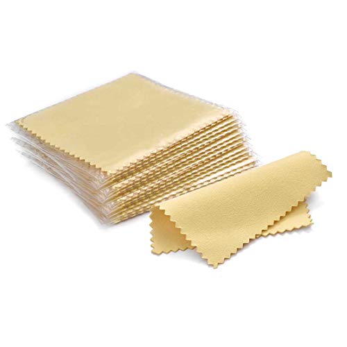 SEVENWELL 50pcs Jewelry Cleaning Cloth Yellow Polishing Cloth for Sterling Silver Gold Platinum Small Silver Polish 8x8cm - Image 1