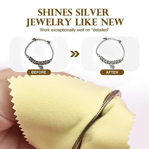 SEVENWELL 50pcs Jewelry Cleaning Cloth Yellow Polishing Cloth for Sterling Silver Gold Platinum Small Silver Polish 8x8cm - Image 3