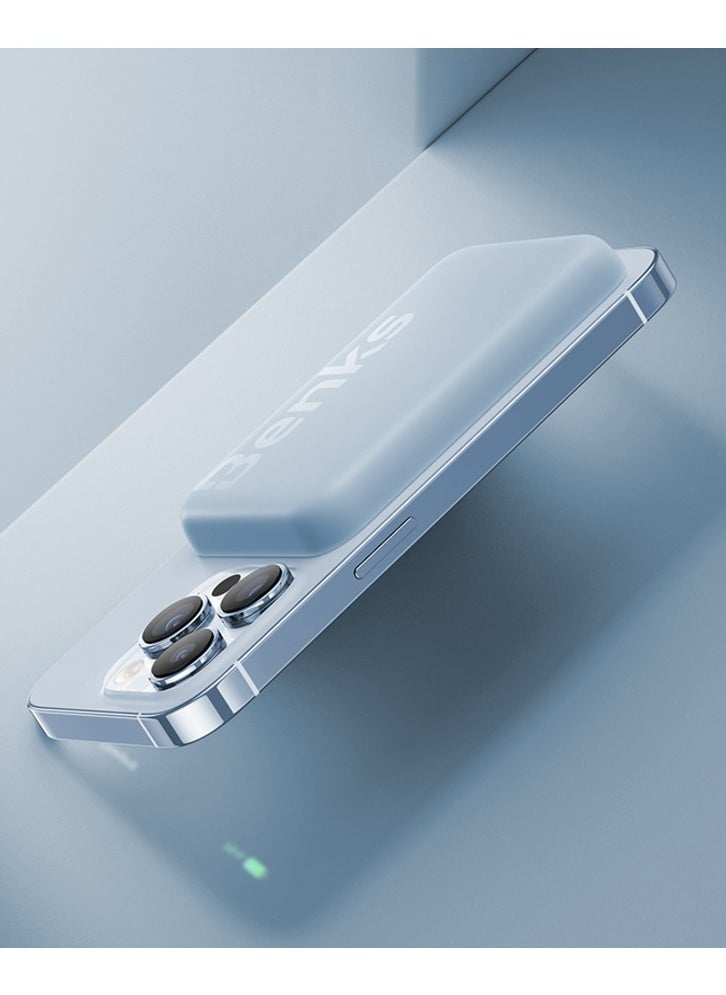 BENKS Mαgsafe Power bank 6000 mAh, Magnetic Wireless Mini Power Bank Battery with USB C Cable, External MαgSafe Battery for iPhone 15/14/13/12 Series, Blue
