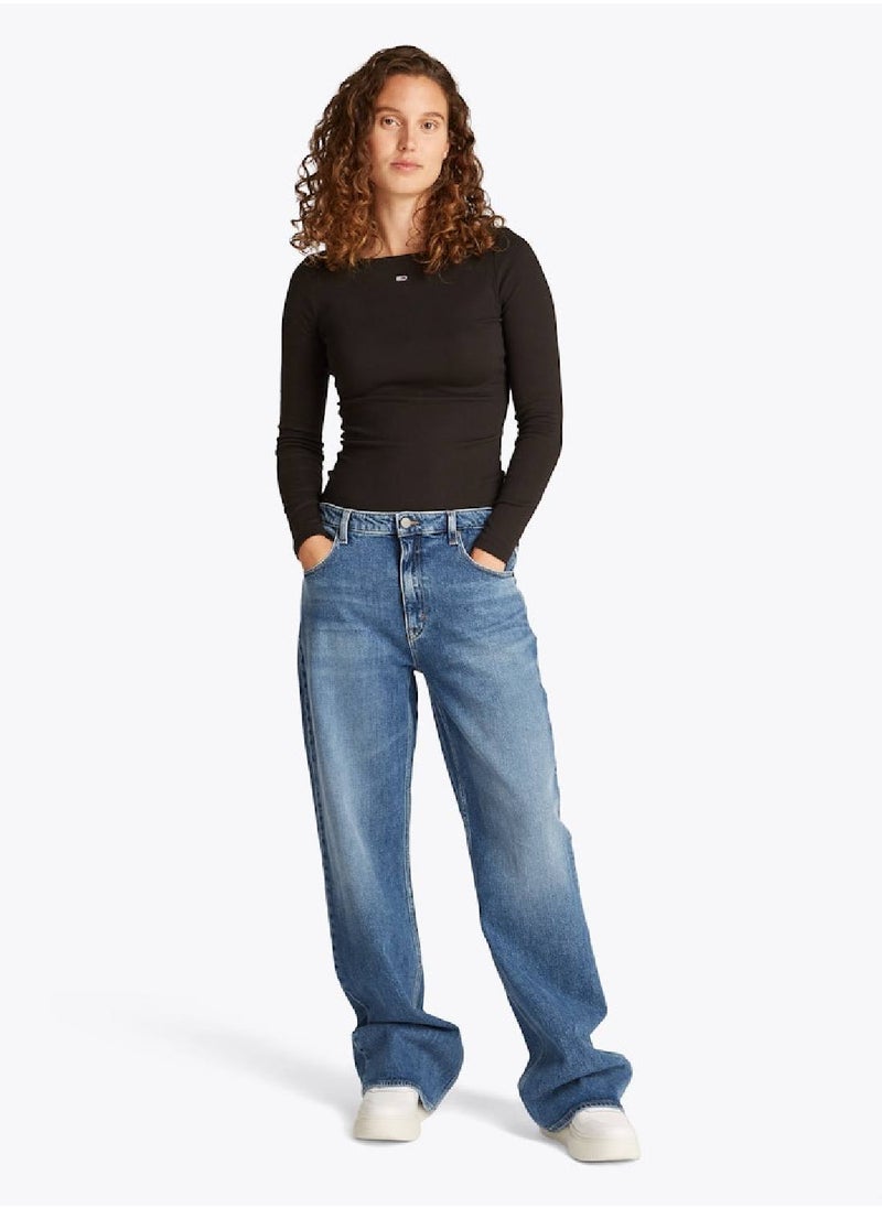 TOMMY JEANS - Women's Mia Mid Rise Relaxed Straight Jeans - Cotton, Blue - Image 1