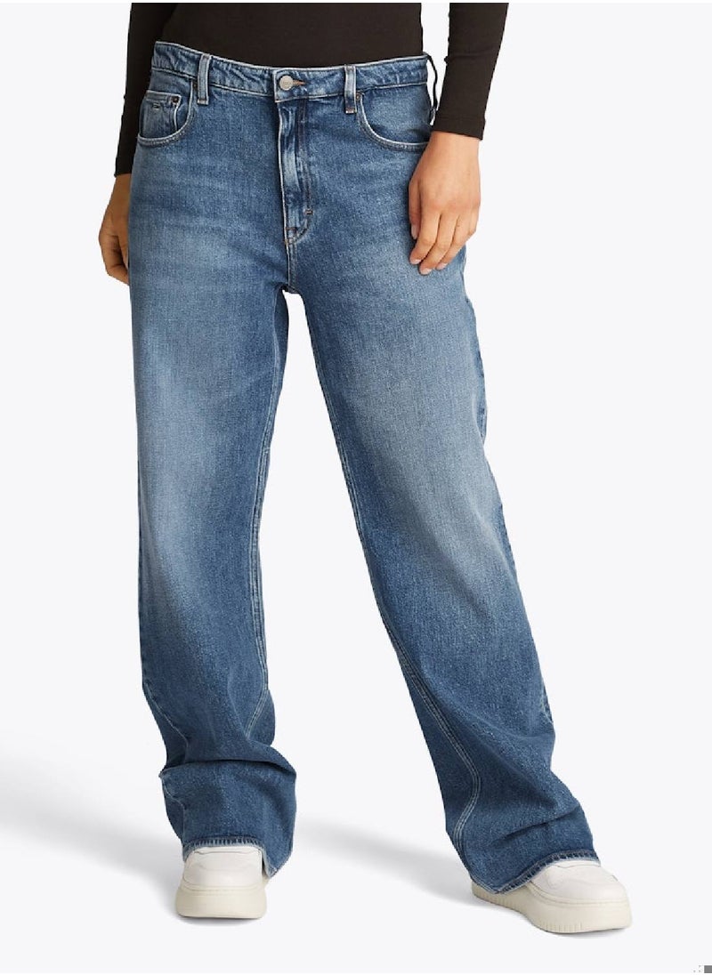 TOMMY JEANS - Women's Mia Mid Rise Relaxed Straight Jeans - Cotton, Blue - Image 1