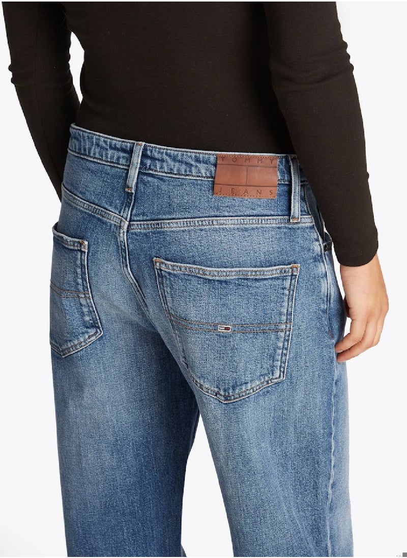 TOMMY JEANS - Women's Mia Mid Rise Relaxed Straight Jeans - Cotton, Blue - Image 1