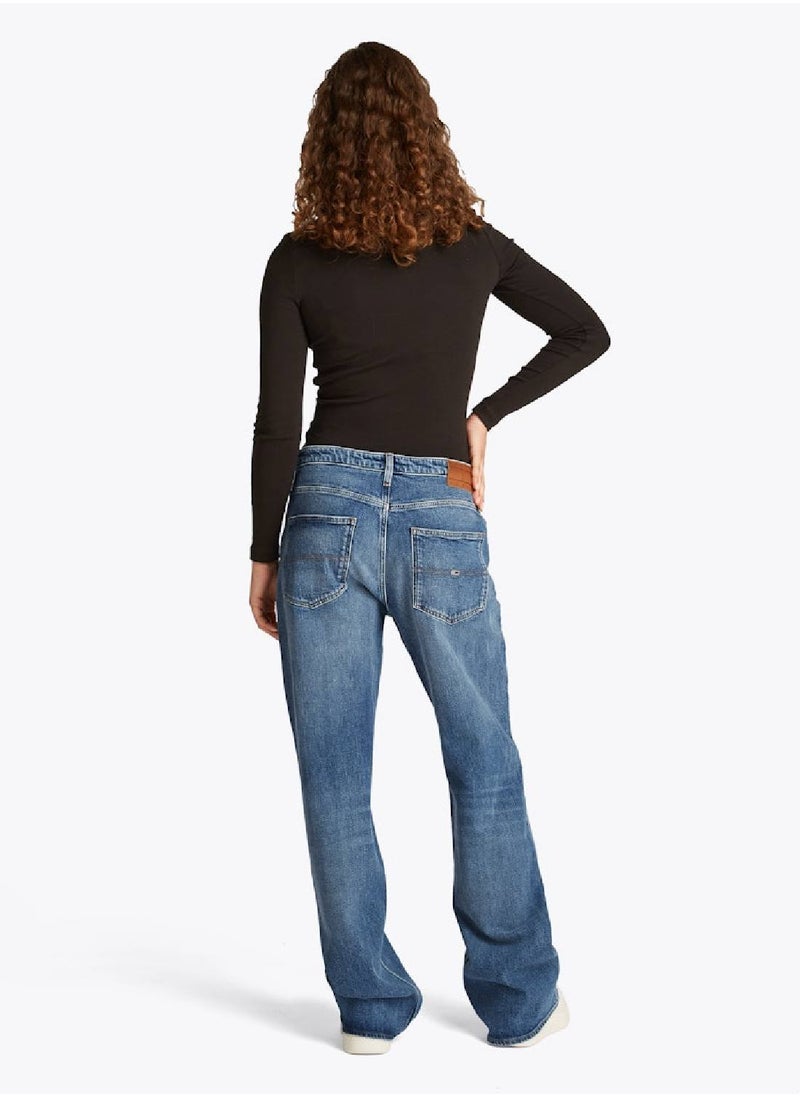 TOMMY JEANS - Women's Mia Mid Rise Relaxed Straight Jeans - Cotton, Blue - Image 1