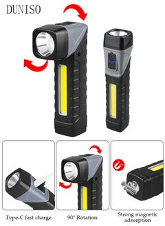 DUNISO Rechargeable LED Flashlights with Side Light Handheld Flashlight with Zoomable 5 Modes 90° Fold Super Bright Flashlights for Emergencies Camping Hiking  - Image 1