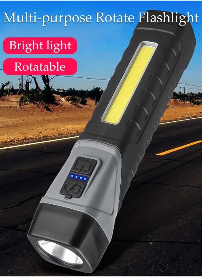DUNISO - Rechargeable LED Flashlights with Side Light Handheld Flashlight with Zoomable 5 Modes 90° Fold Super Bright Flashlights for Emergencies Camping Hiking - Image 1