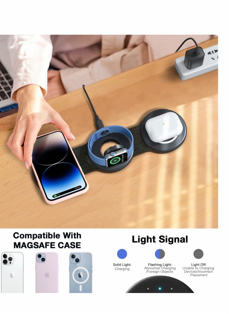 Generic - 3 in 1 Wireless Charging Station for iPhone and Apple Watch Fast Charging Dock, Magnetic Foldable Design, Compatible with AirPods, White - Image 1