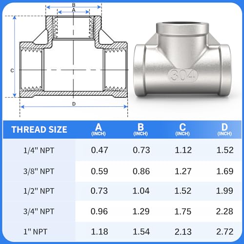 ChillWaves 304 Stainless Steel Pipe Fitting, Tee 1" x 1" x 1" NPT Female Thread Adapter(2-PACK) - Image 2