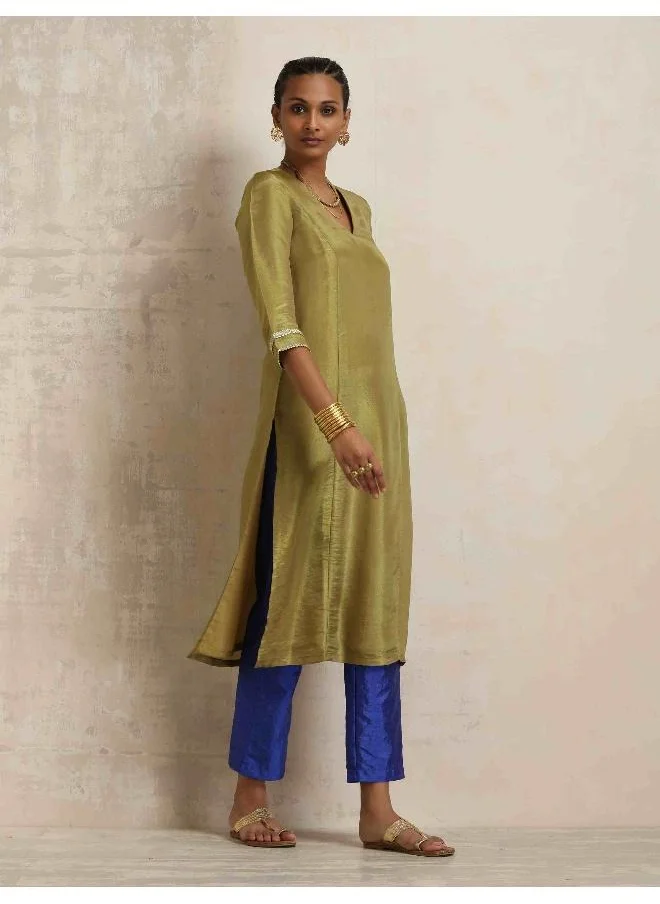 trueBrowns Green Tissue Straight Kurta Set