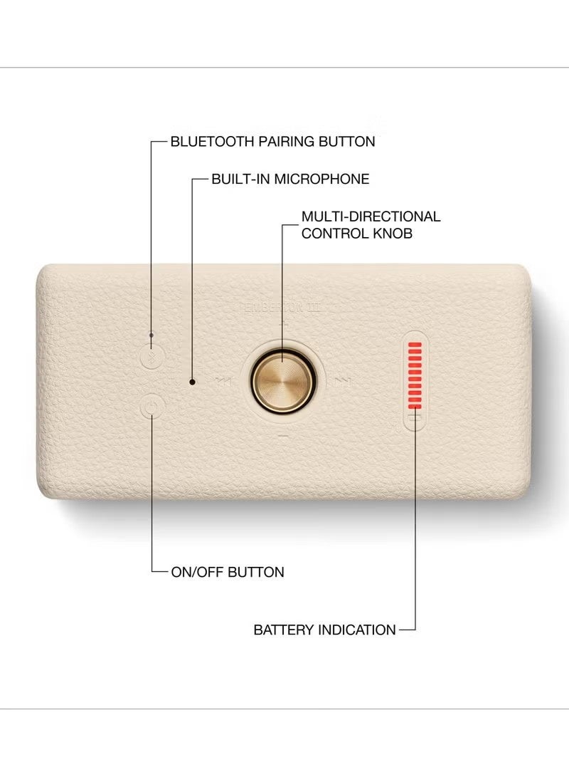مارشال مكبر صوت MARSHALL EMBERTON III بتقنية البلوتوث، مقاوم للماء، محمول صغير الحجم، جودة صوت عالية - كريمي - Image 4