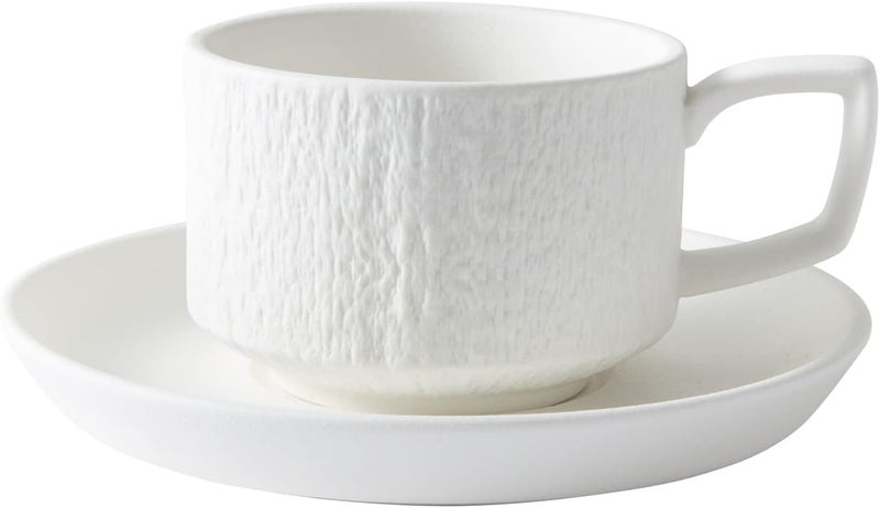 JinGlory Rock Texture Embossed Ceramic Coffee Cup Set Tea SetCappuccino CupNovelty Ceramic Cup and SaucerEspresso Cup for FriendsWomenMenMotherFather6 ozWhite - Image 1