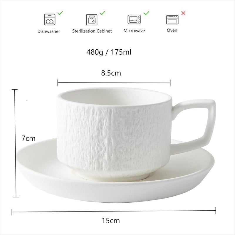 JinGlory Rock Texture Embossed Ceramic Coffee Cup Set Tea SetCappuccino CupNovelty Ceramic Cup and SaucerEspresso Cup for FriendsWomenMenMotherFather6 ozWhite - Image 3