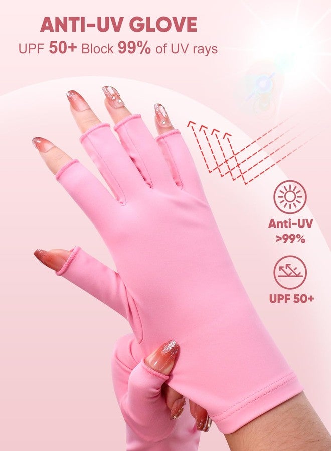 SUBAY UV Gloves for Gel Nails, Fingerless Gloves with UPF 50+ Protection for Manicures, Nail Art, Professional Protective Shield Glove Protect Hands from UV Light Harm, Pink - Image 2