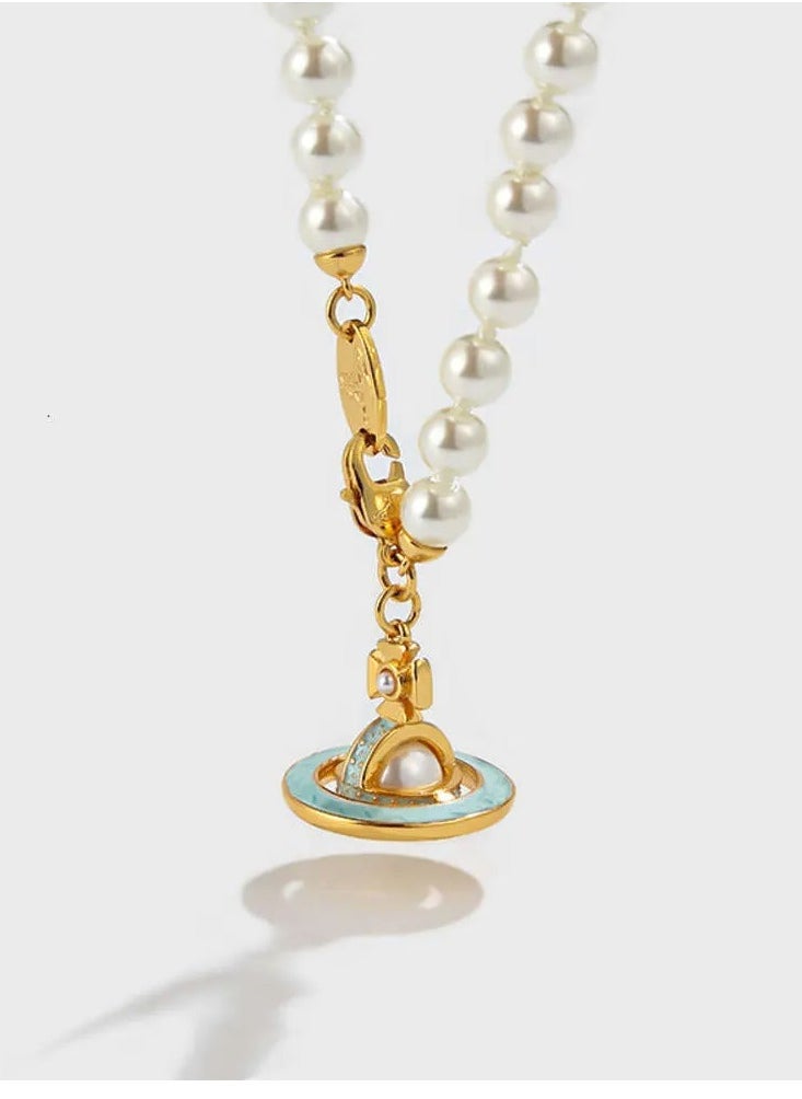 Vivienne Westwood Stereoscopic Saturn Pendant Pearl Necklace  - Image 2