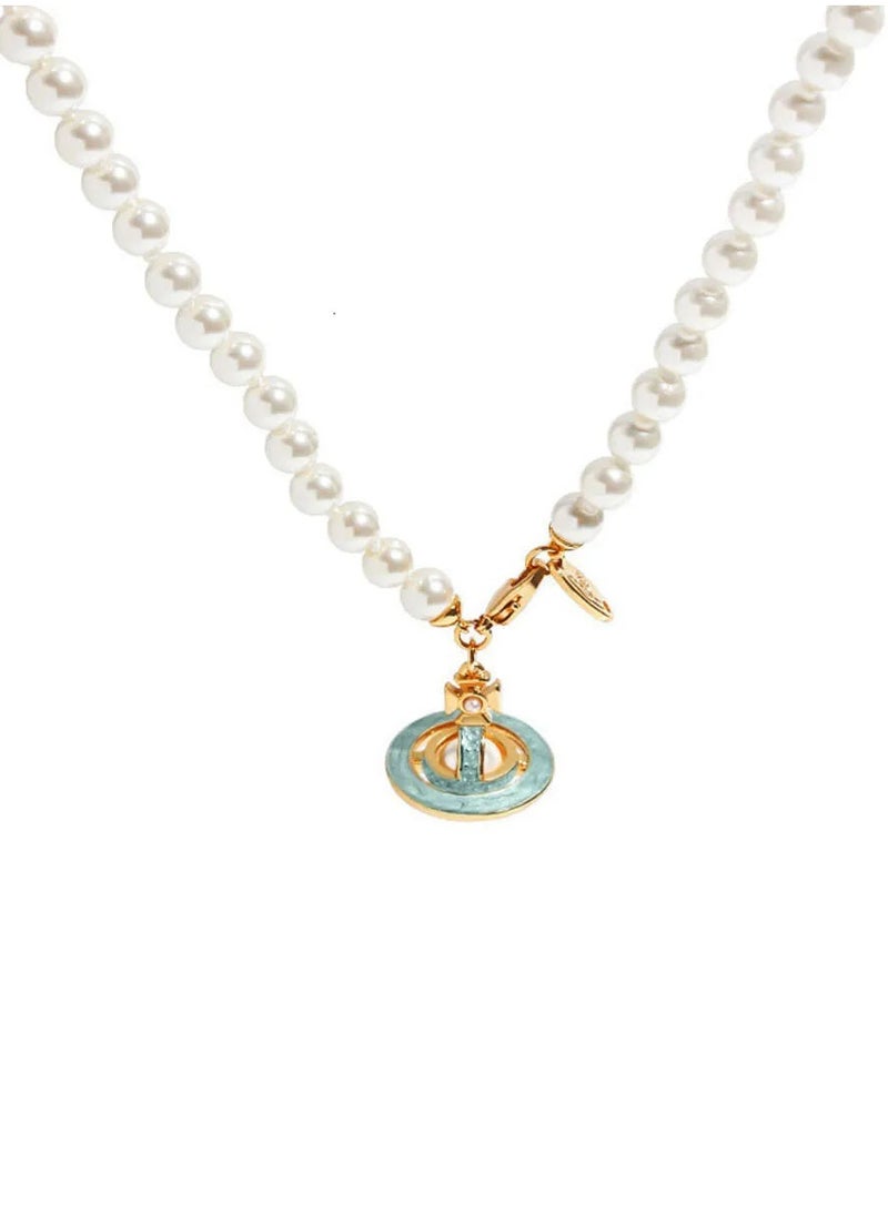 Vivienne Westwood Stereoscopic Saturn Pendant Pearl Necklace  - Image 1