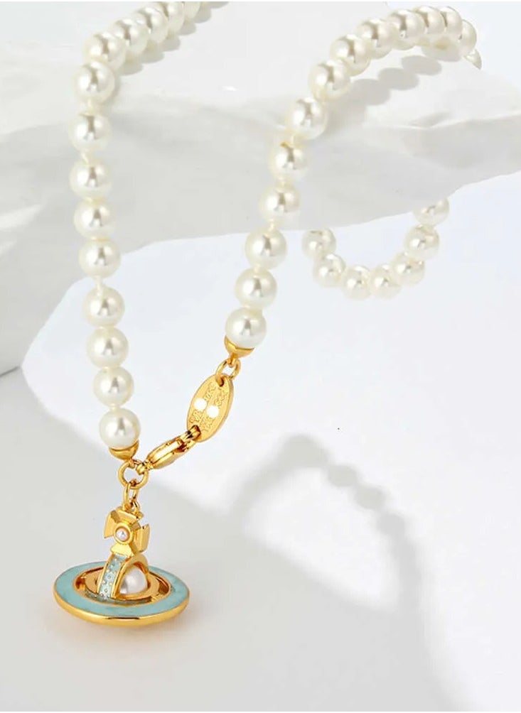 Vivienne Westwood Stereoscopic Saturn Pendant Pearl Necklace  - Image 3
