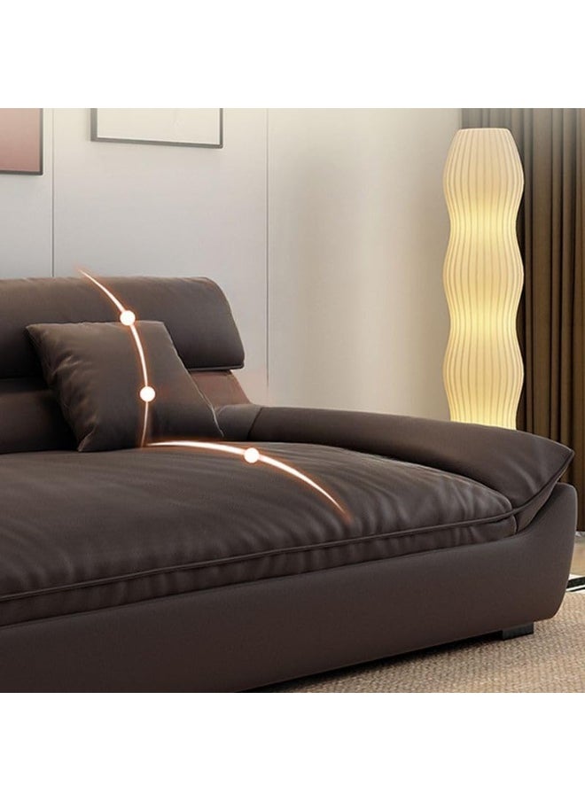 Generic - Stylish Faux Leather Mocha Floor Sofa with Hidden Support, Plush Pillow Arms, and Matching Ottoman (Dark Coffee) - Image 1