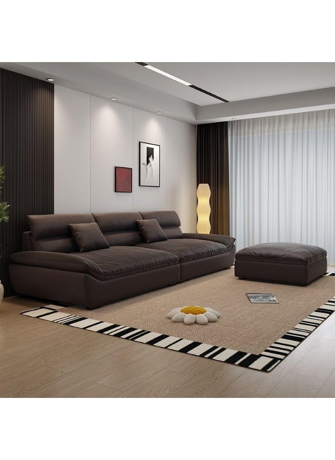 Generic - Stylish Faux Leather Mocha Floor Sofa with Hidden Support, Plush Pillow Arms, and Matching Ottoman (Dark Coffee) - Image 1