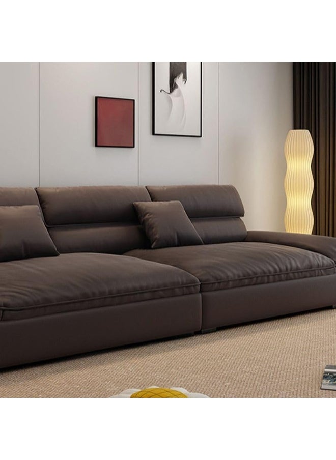 Generic - Stylish Faux Leather Mocha Floor Sofa with Hidden Support, Plush Pillow Arms, and Matching Ottoman (Dark Coffee) - Image 1