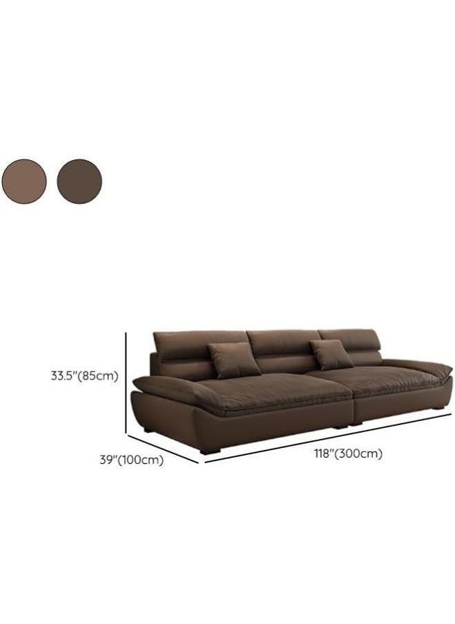 Generic - Stylish Faux Leather Mocha Floor Sofa with Hidden Support, Plush Pillow Arms, and Matching Ottoman (Dark Coffee) - Image 1