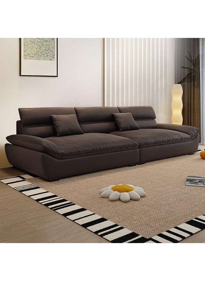 Generic - Stylish Faux Leather Mocha Floor Sofa with Hidden Support, Plush Pillow Arms, and Matching Ottoman (Dark Coffee) - Image 1