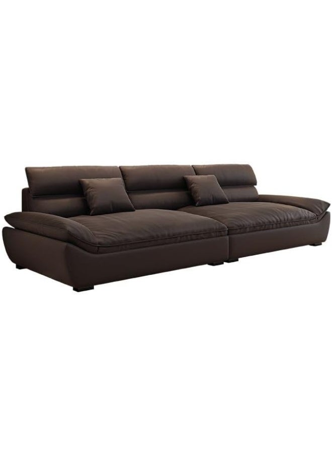 Generic - Stylish Faux Leather Mocha Floor Sofa with Hidden Support, Plush Pillow Arms, and Matching Ottoman (Dark Coffee) - Image 1