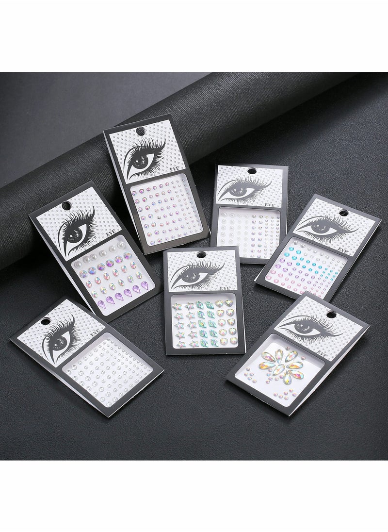 Excefore - Eye Body Face Gems Jewels Rhinestone Stickers Self Adhesive Crystal Rainbow Makeup Diamonds Face Stick Gems for Women Festival Accessory and Nail Art Decorations (7 Sheets Elegant Style) - Image 1