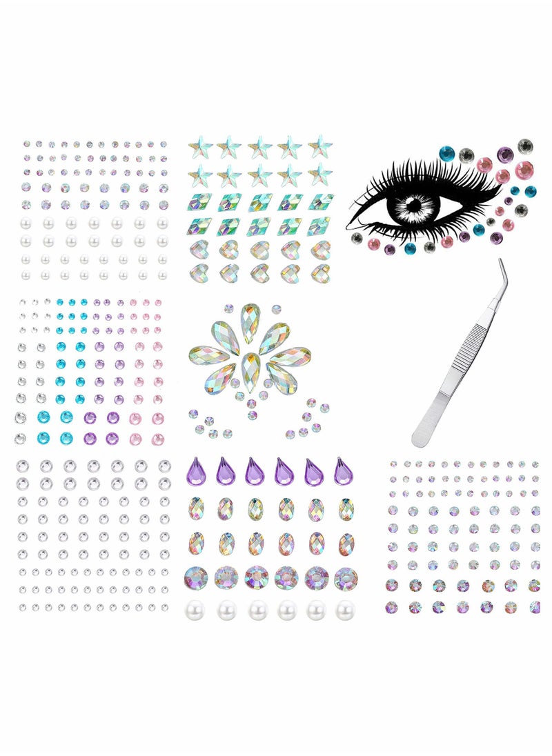 Excefore - Eye Body Face Gems Jewels Rhinestone Stickers Self Adhesive Crystal Rainbow Makeup Diamonds Face Stick Gems for Women Festival Accessory and Nail Art Decorations (7 Sheets Elegant Style) - Image 1