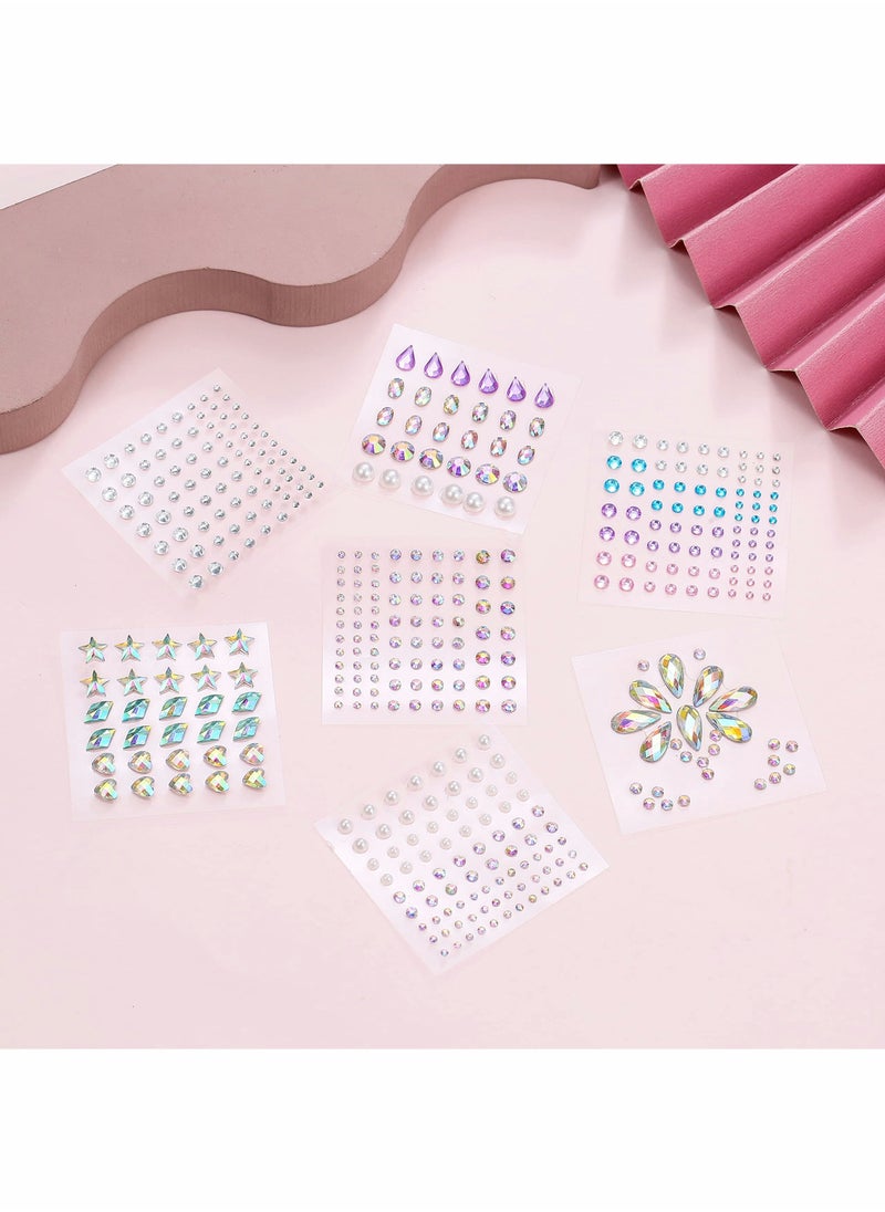 Excefore - Eye Body Face Gems Jewels Rhinestone Stickers Self Adhesive Crystal Rainbow Makeup Diamonds Face Stick Gems for Women Festival Accessory and Nail Art Decorations (7 Sheets Elegant Style) - Image 1