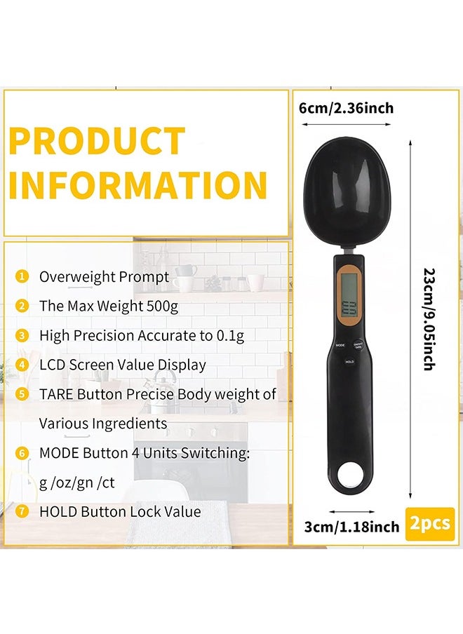 Generic 2Pcs Food Scale Spoon Stainless Steel Digital Kitchen Scale 500g 0.1g Measuring Spoons Digital Display Accurate Electronic Measuring Cup for Kitchen and Lab Black White  - Image 2