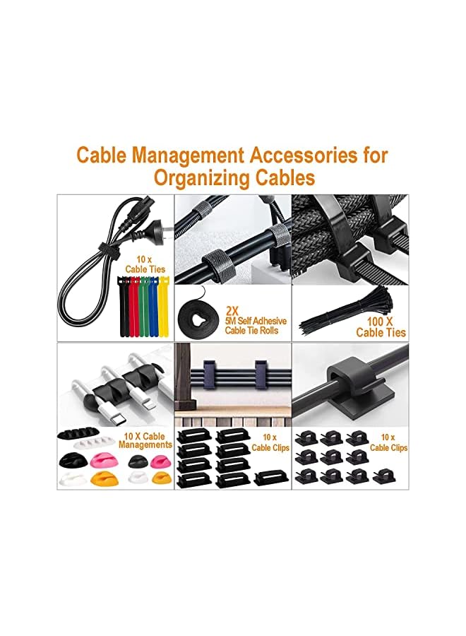 PROMASS Cable Management Box 142 Pcs Cable Management for Power Strip with 2 Cord Organizer Boxes Cord Management Wire Organizer of Cable Clips&Cable Sleeve for Home&Office (Black) - Image 5
