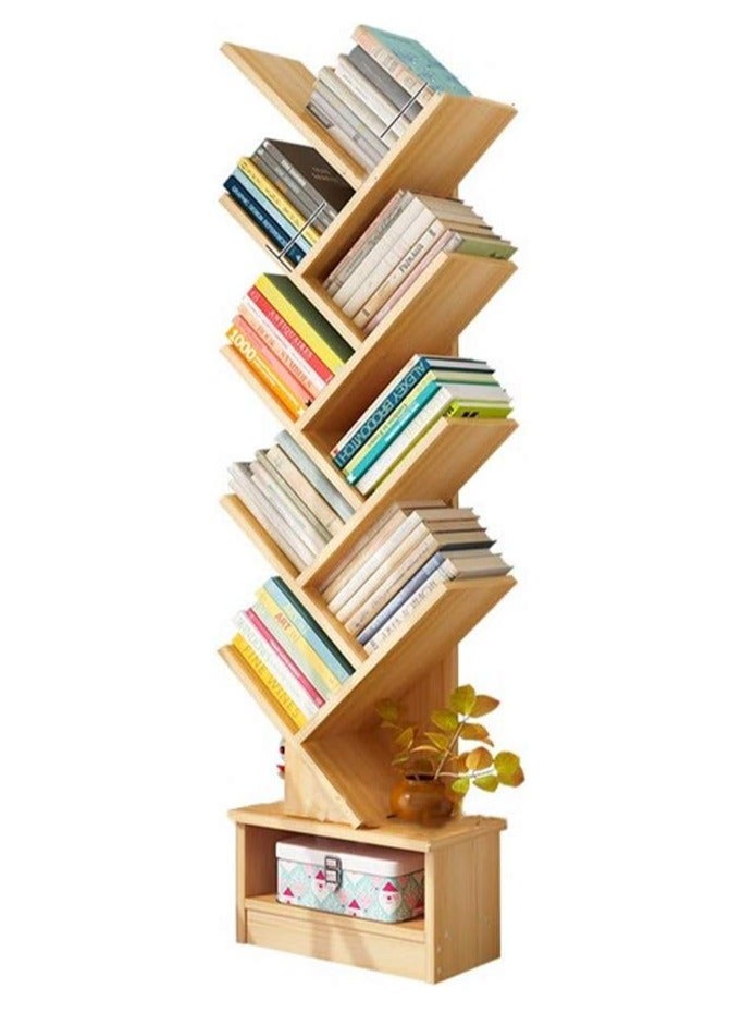 DubaiGallery 8-Shelf Tree Bookshelf, Wood Bookshelves Storage Rack,Thickened Compact Bookcase, for Books,Magazines,CDs and Photo Album Holds, Walnut Color - Image 1