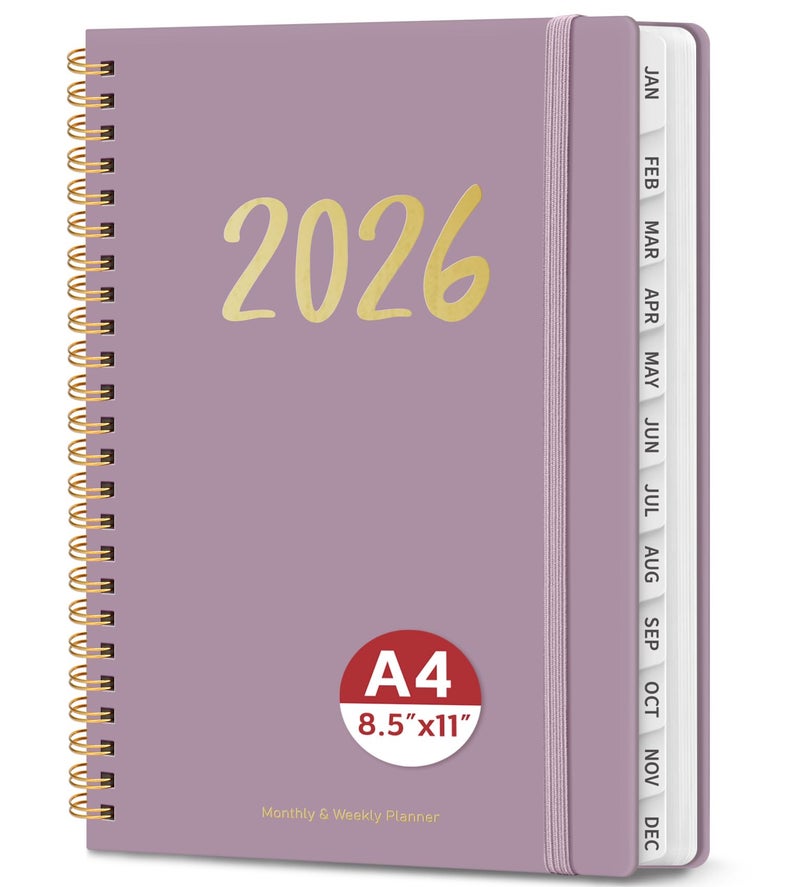 ZOTIA 2026 Planner - Weekly and Monthly Planner, January 2026 to December 2026, Spiral Bound 2026 Calendar Planner Book, Inner Pocket, Perfect for Office Home School Supplies - A4 (8.5" x 11"), Purple - Image 1