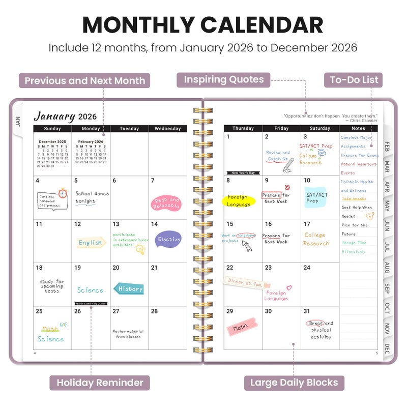 ZOTIA 2026 Planner - Weekly and Monthly Planner, January 2026 to December 2026, Spiral Bound 2026 Calendar Planner Book, Inner Pocket, Perfect for Office Home School Supplies - A4 (8.5" x 11"), Purple - Image 2