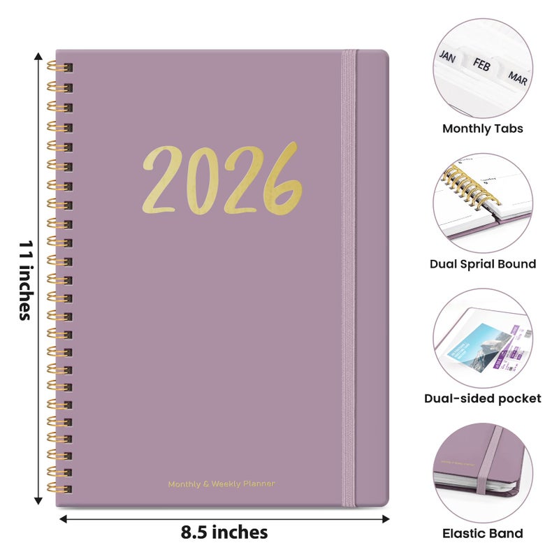ZOTIA 2026 Planner - Weekly and Monthly Planner, January 2026 to December 2026, Spiral Bound 2026 Calendar Planner Book, Inner Pocket, Perfect for Office Home School Supplies - A4 (8.5" x 11"), Purple - Image 4