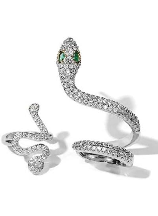 أقراط فضية للنساء، تُلف حول الأذن، مرصعة بالزركونيا المكعبة، قابلة للتعديل، لا تحتاج إلى ثقب. - Image 1