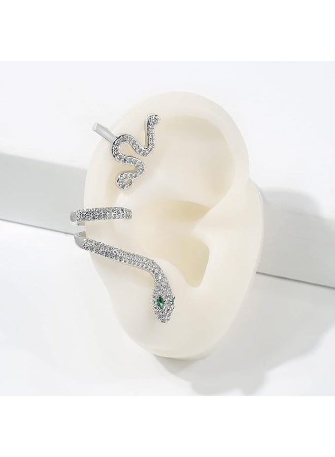 أقراط فضية للنساء، تُلف حول الأذن، مرصعة بالزركونيا المكعبة، قابلة للتعديل، لا تحتاج إلى ثقب. - Image 4