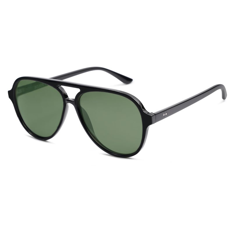 SOJOS Classic Polarized Aviator Sunglasses for Women Men, Retro Trendy Aviators Shades SJ2201, Shiny Black/Dark Green - Image 1
