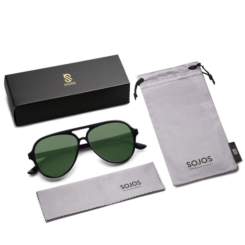 SOJOS Classic Polarized Aviator Sunglasses for Women Men, Retro Trendy Aviators Shades SJ2201, Shiny Black/Dark Green - Image 5