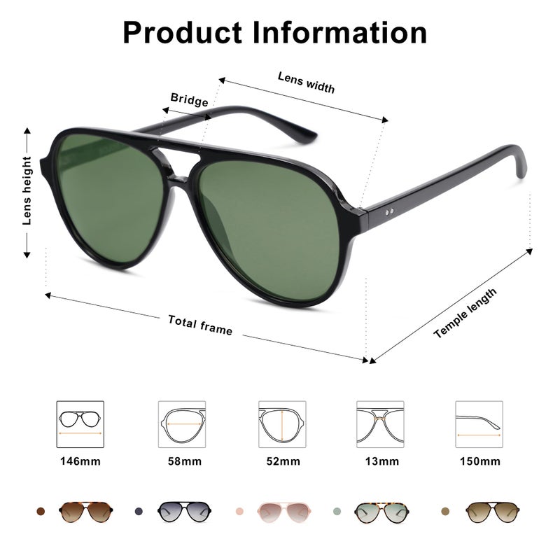 SOJOS Classic Polarized Aviator Sunglasses for Women Men, Retro Trendy Aviators Shades SJ2201, Shiny Black/Dark Green - Image 4