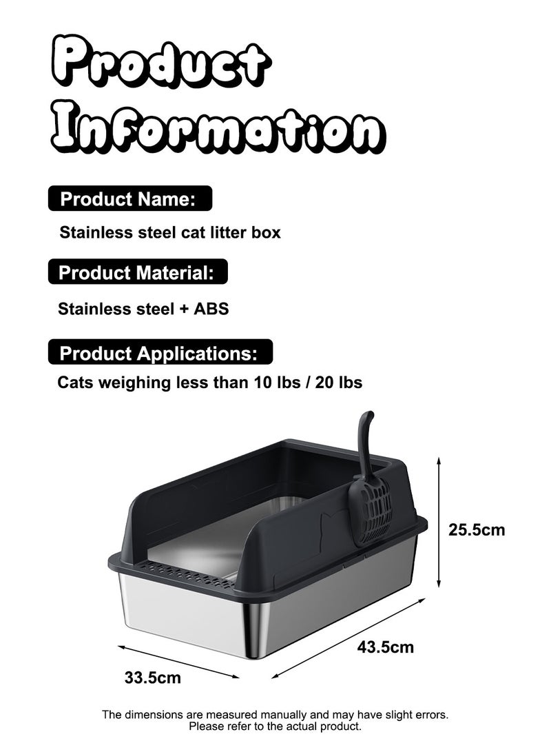 Kidle Large Stainless Steel Cat Litter Box with Litter Scoop Cat Toilet Cat Litter Tray High Wall Side Shell Non-Sticky Anti Splashing and Easy Clean 33.5*43.5*25.5cm - Image 5