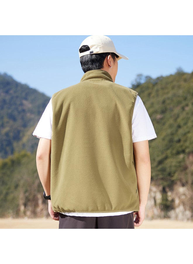 Fapai Simple Fleece Stand Collar Sleeveless Men's Vest Jacket - Image 3