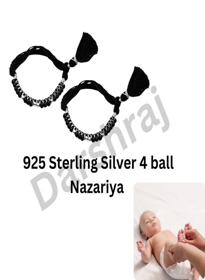DARSHRAJ دارشراج 925 فضة أطفال مصنوعة يدوياً من خيوط نازاريا لليدين والساقين سوار نازاريا للأطفال الأولاد والبنات (طبقة واحدة 4 كرات) - Image 2
