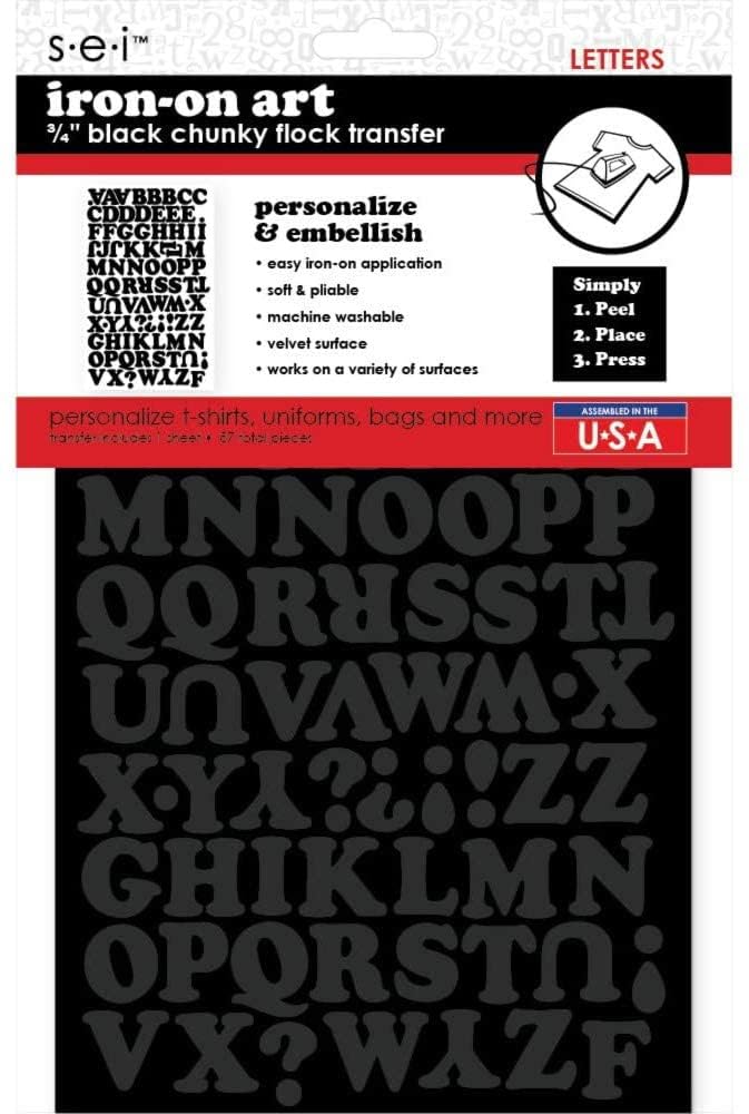 SEI 34Inch Ironon TShirt Letters Chunky Letter Flock Heat Transfers Black